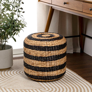 Aimee 15.7" Modern Minimalist Two-Tone Hand-Woven Hyacinth Stool/Ottoman